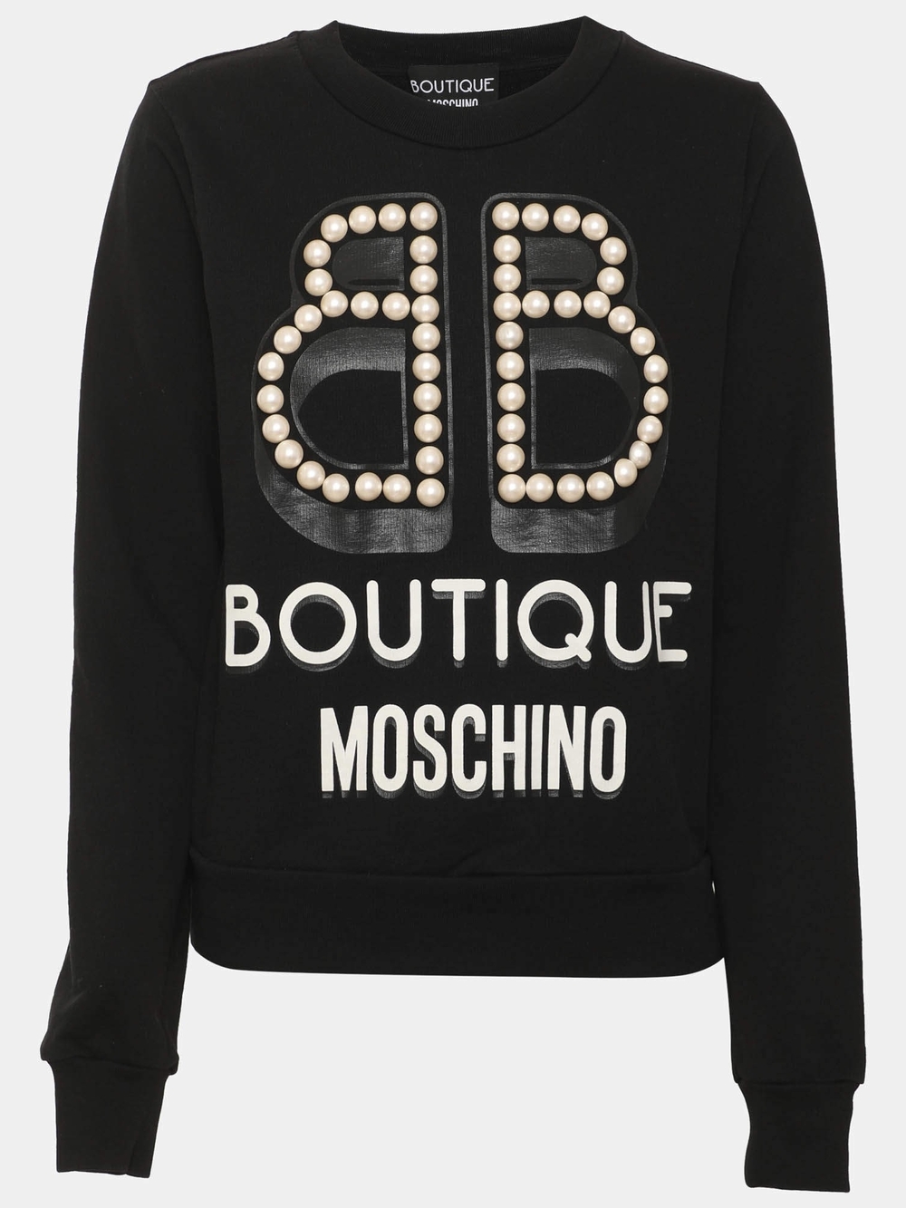 Boutique Moschino Black Pearl-Embellished Logo Sweatshirt
